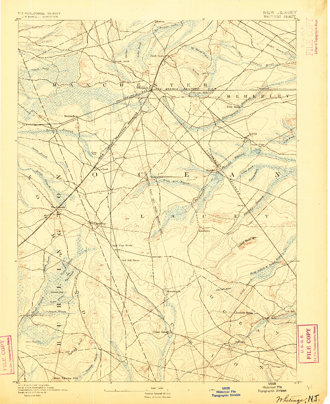USGS 1:62500-SCALE QUADRANGLE FOR WHITINGS, NJ 1884