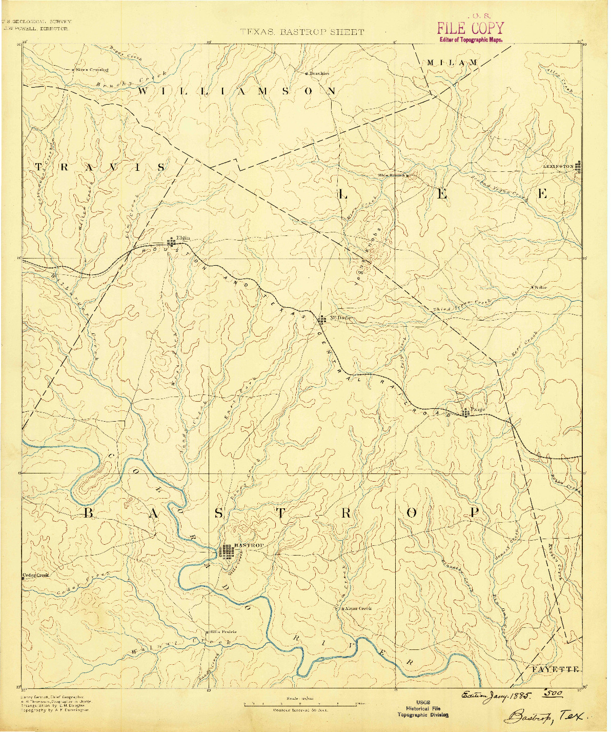 USGS 1:125000-SCALE QUADRANGLE FOR BASTROP, TX 1885
