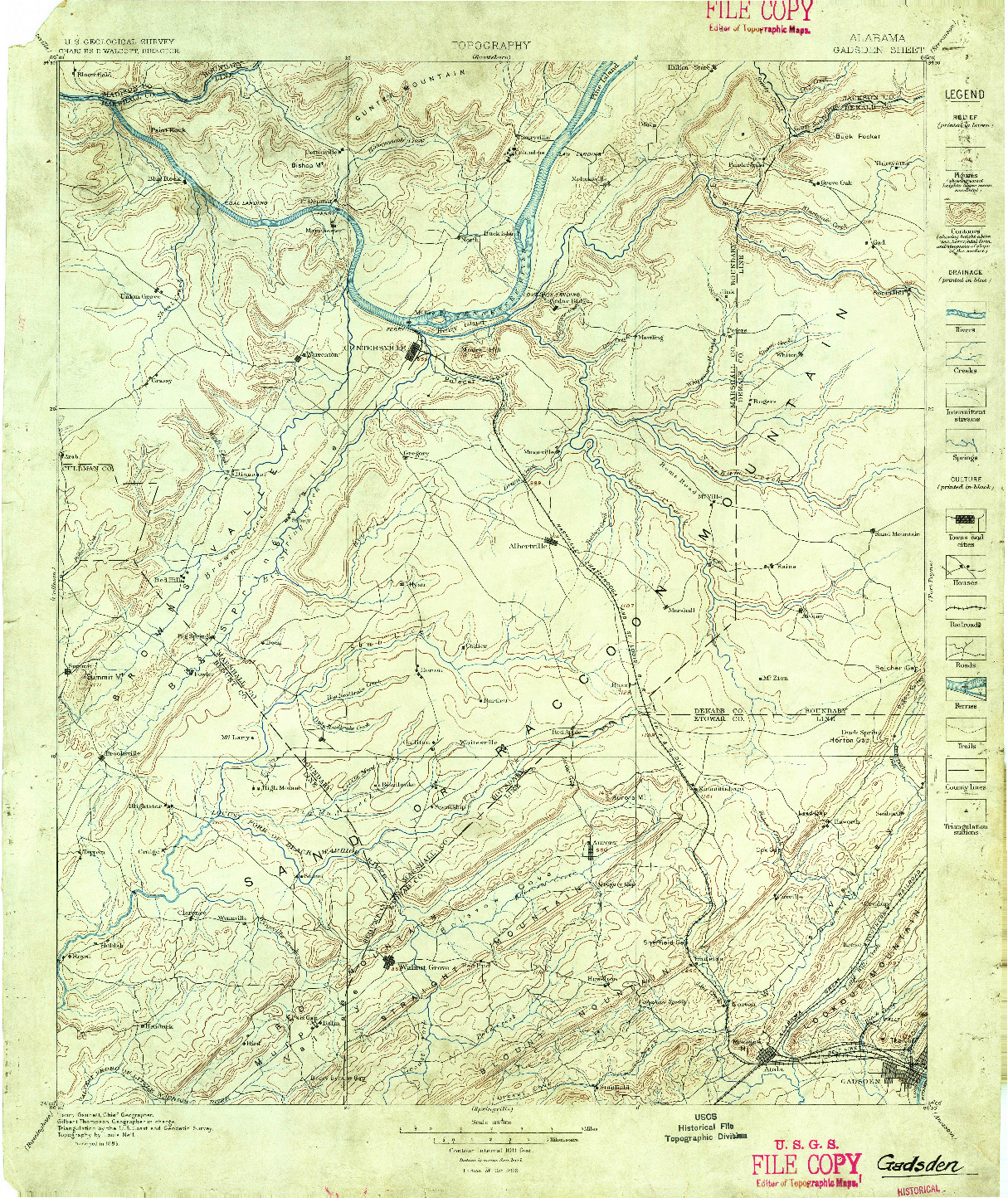 USGS 1:125000-SCALE QUADRANGLE FOR GADSDEN, AL 1885