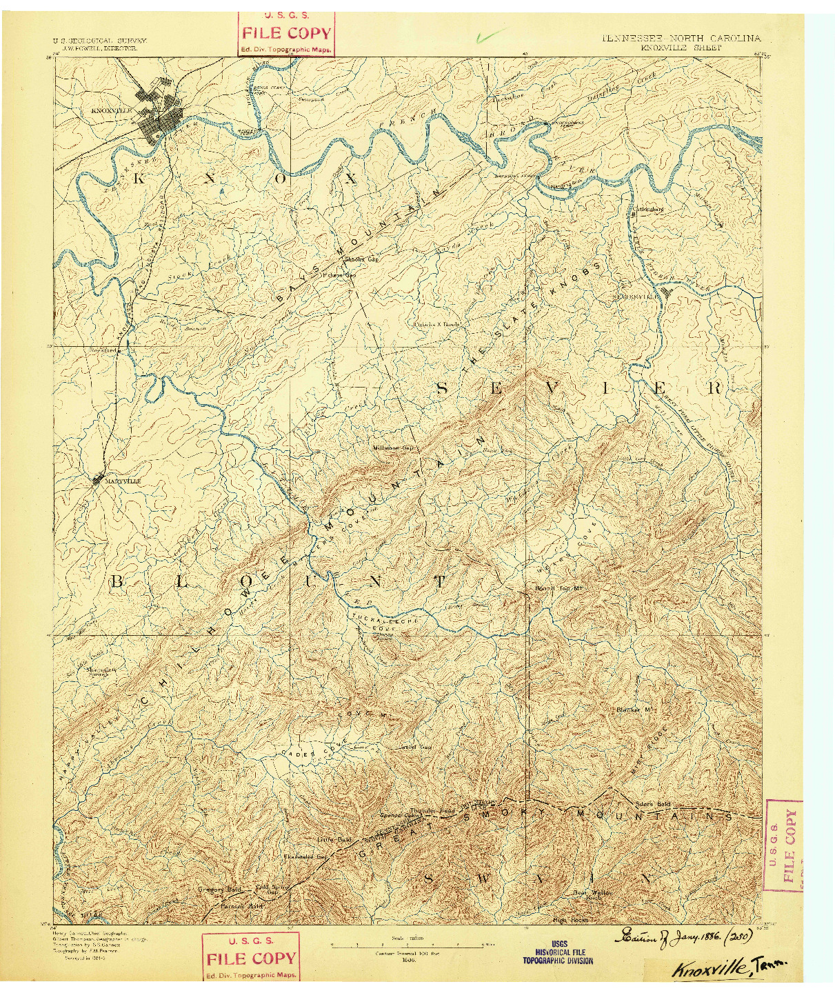 USGS 1:125000-SCALE QUADRANGLE FOR KNOXVILLE, TN 1886
