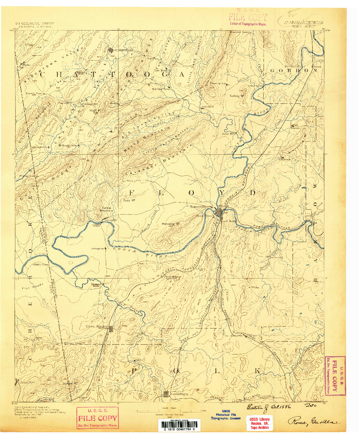 USGS 1:125000-SCALE QUADRANGLE FOR ROME, GA 1886