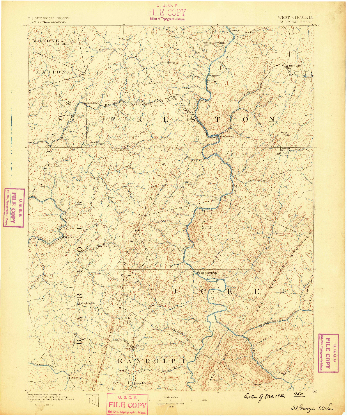 USGS 1:125000-SCALE QUADRANGLE FOR ST. GEORGE, WV 1886