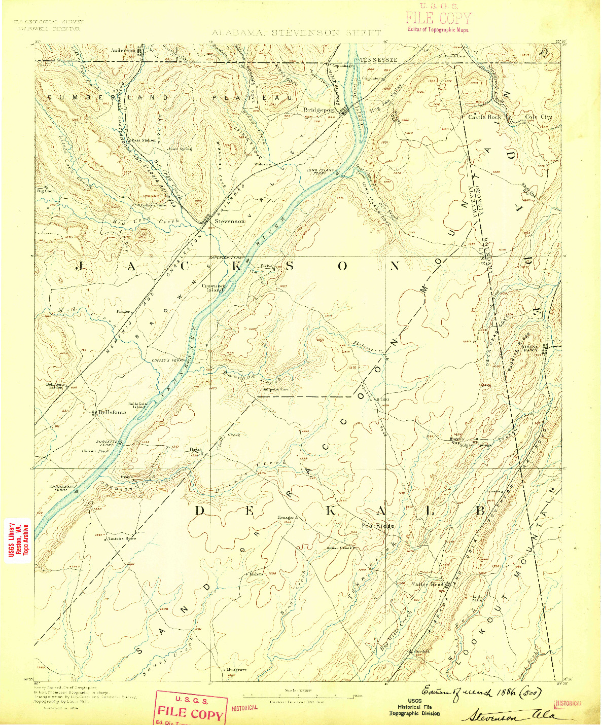 USGS 1:125000-SCALE QUADRANGLE FOR STEVENSON, AL 1886