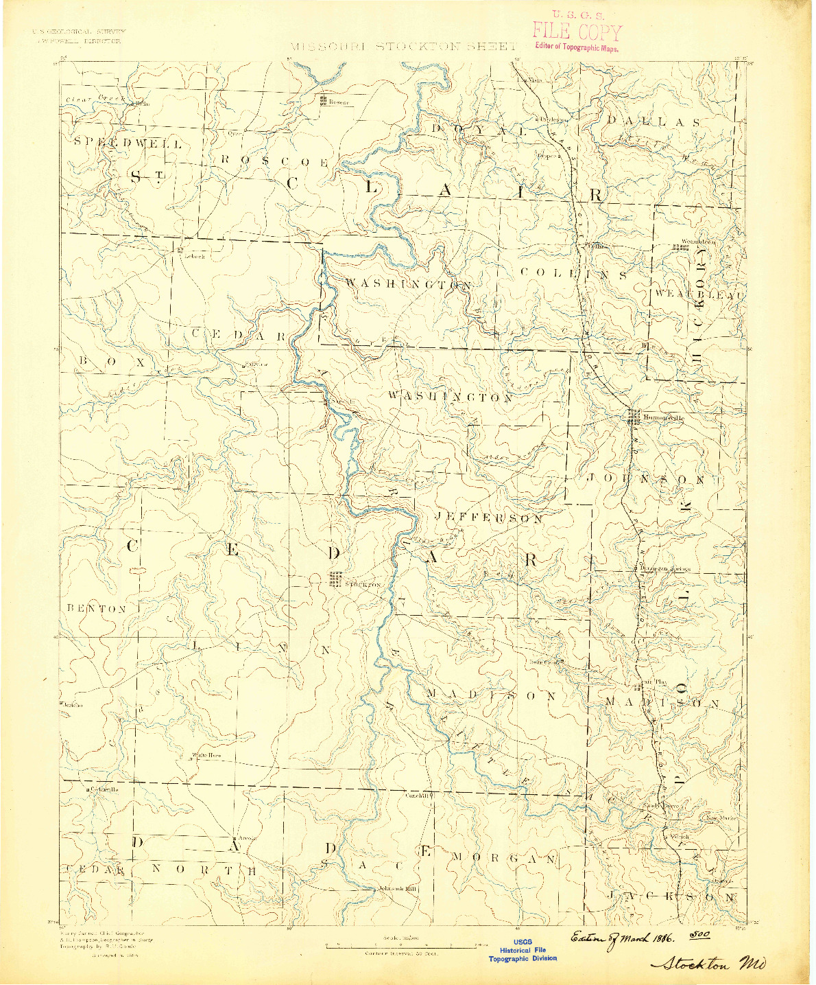 USGS 1:125000-SCALE QUADRANGLE FOR STOCKTON, MO 1886