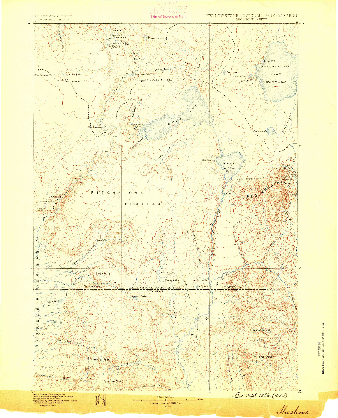USGS 1:125000-SCALE QUADRANGLE FOR SHOSHONE, WY 1886