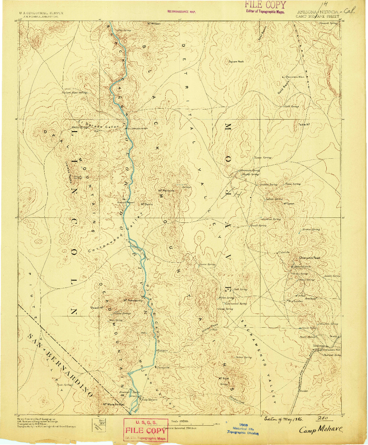 USGS 1:250000-SCALE QUADRANGLE FOR CAMP MOHAVE, AZ 1886