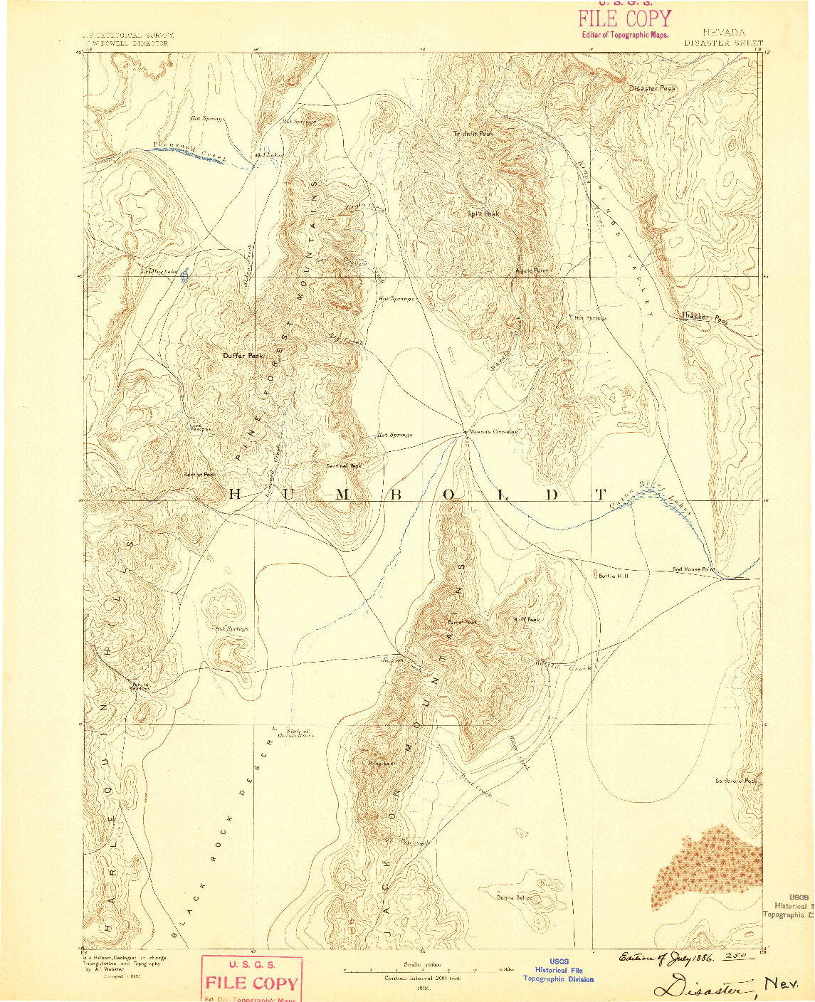 USGS 1:250000-SCALE QUADRANGLE FOR DISASTER, NV 1886