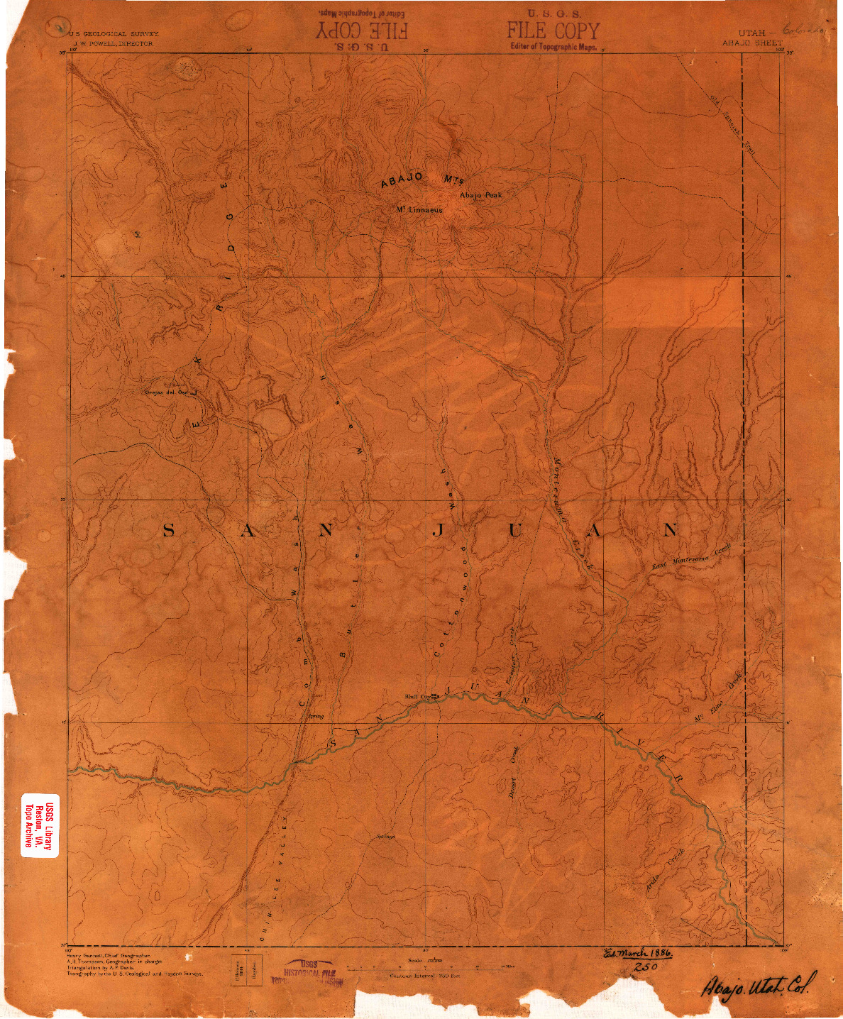 USGS 1:250000-SCALE QUADRANGLE FOR ABAJO, UT 1886