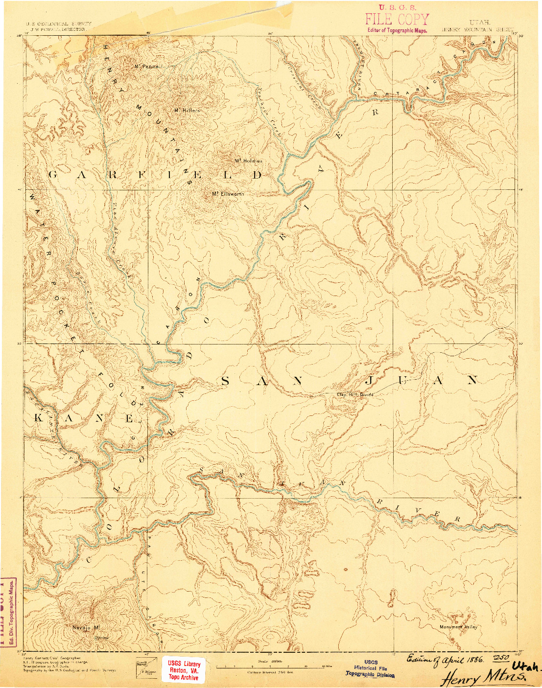USGS 1:250000-SCALE QUADRANGLE FOR HENRY MOUNTAINS, UT 1886