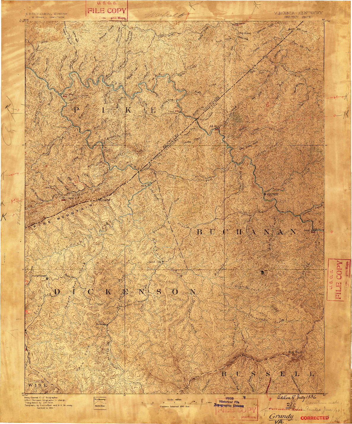 USGS 1:125000-SCALE QUADRANGLE FOR GRUNDY, VA 1886