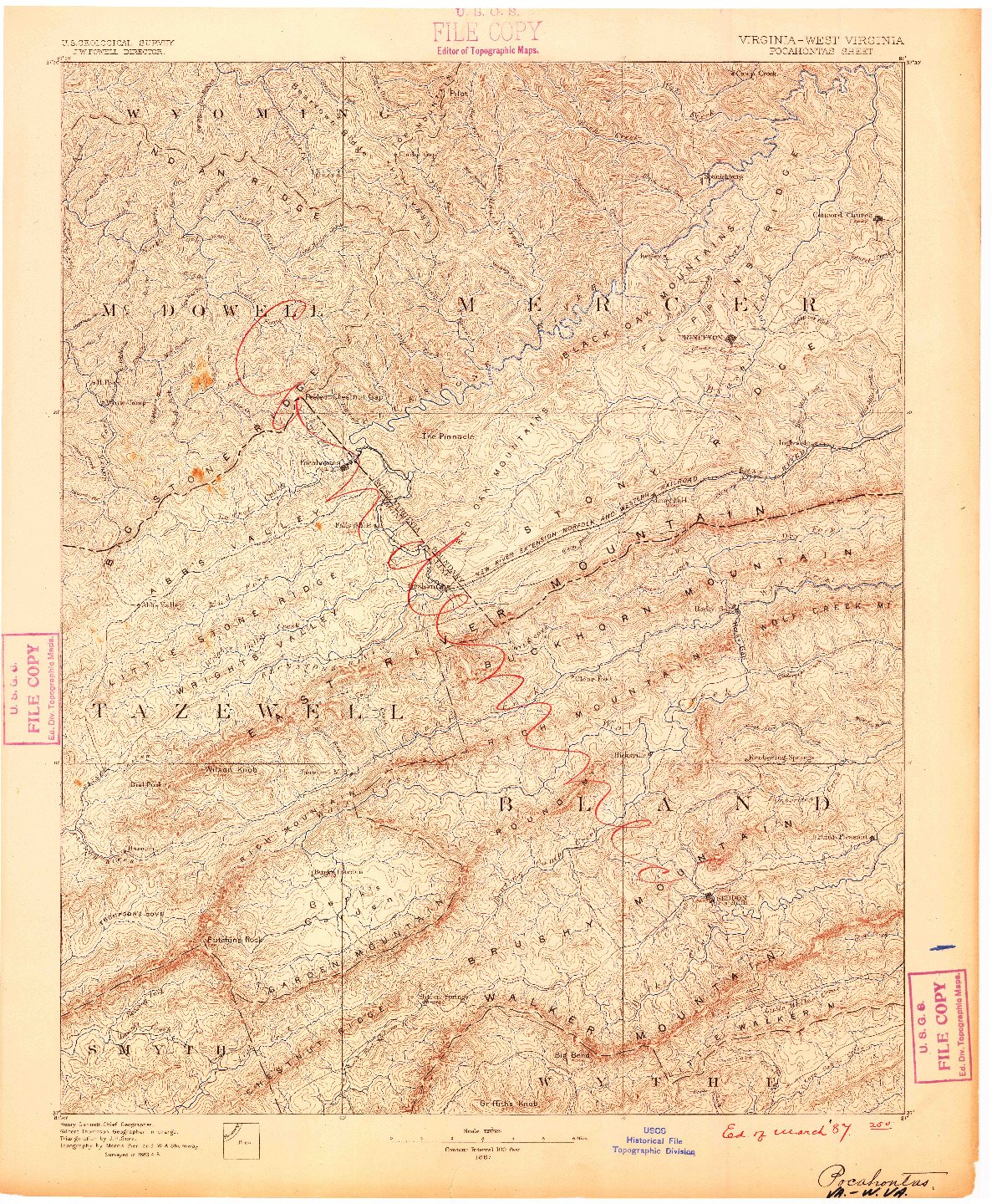 USGS 1:125000-SCALE QUADRANGLE FOR POCAHONTAS, VA 1887