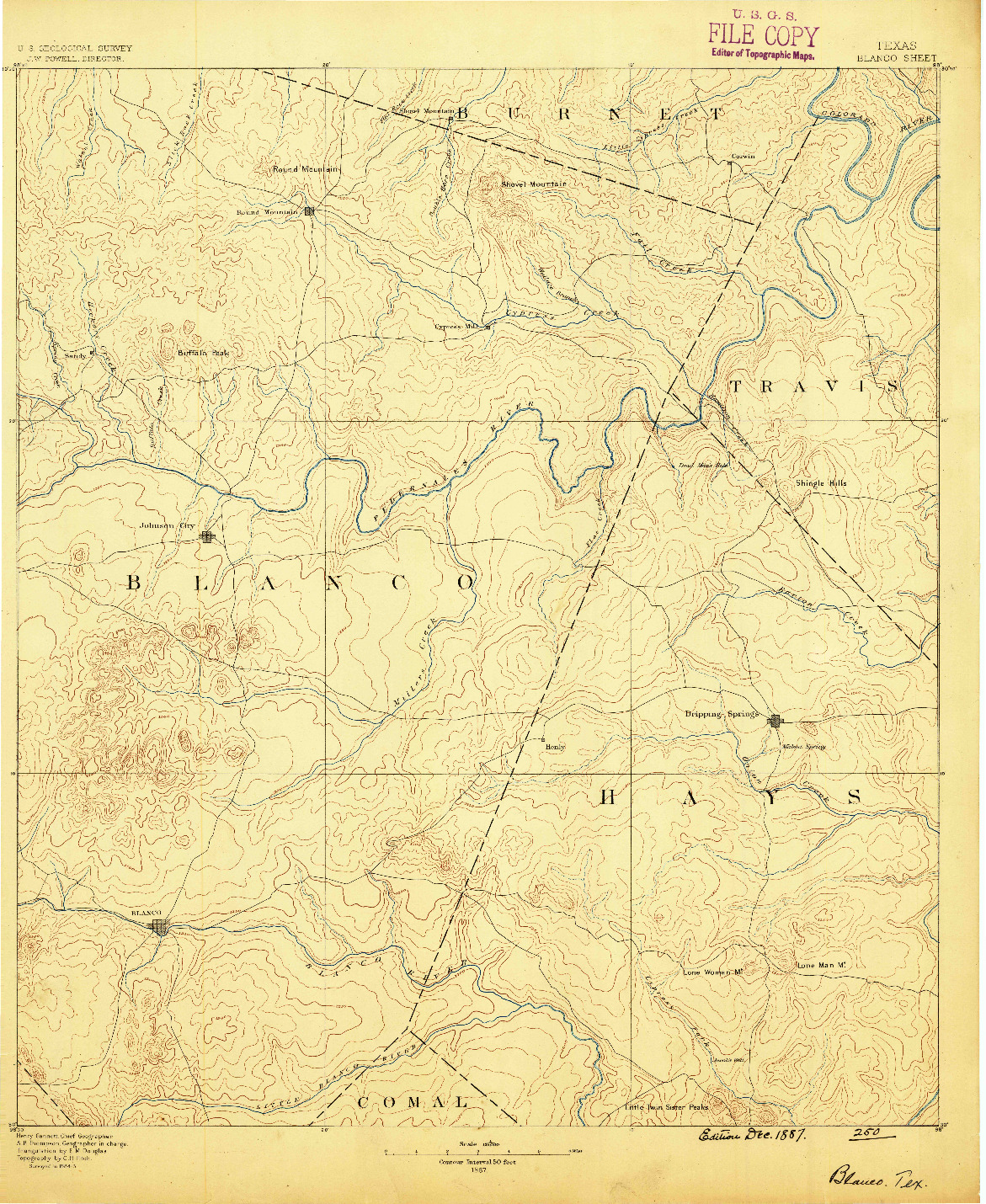 USGS 1:125000-SCALE QUADRANGLE FOR BLANCO, TX 1887