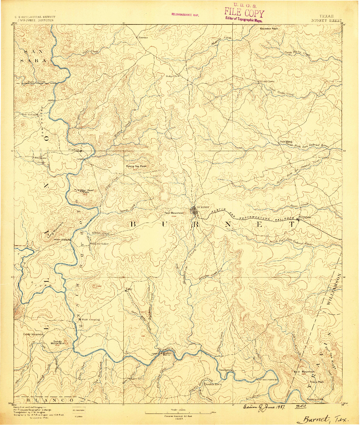 USGS 1:125000-SCALE QUADRANGLE FOR BURNET, TX 1887