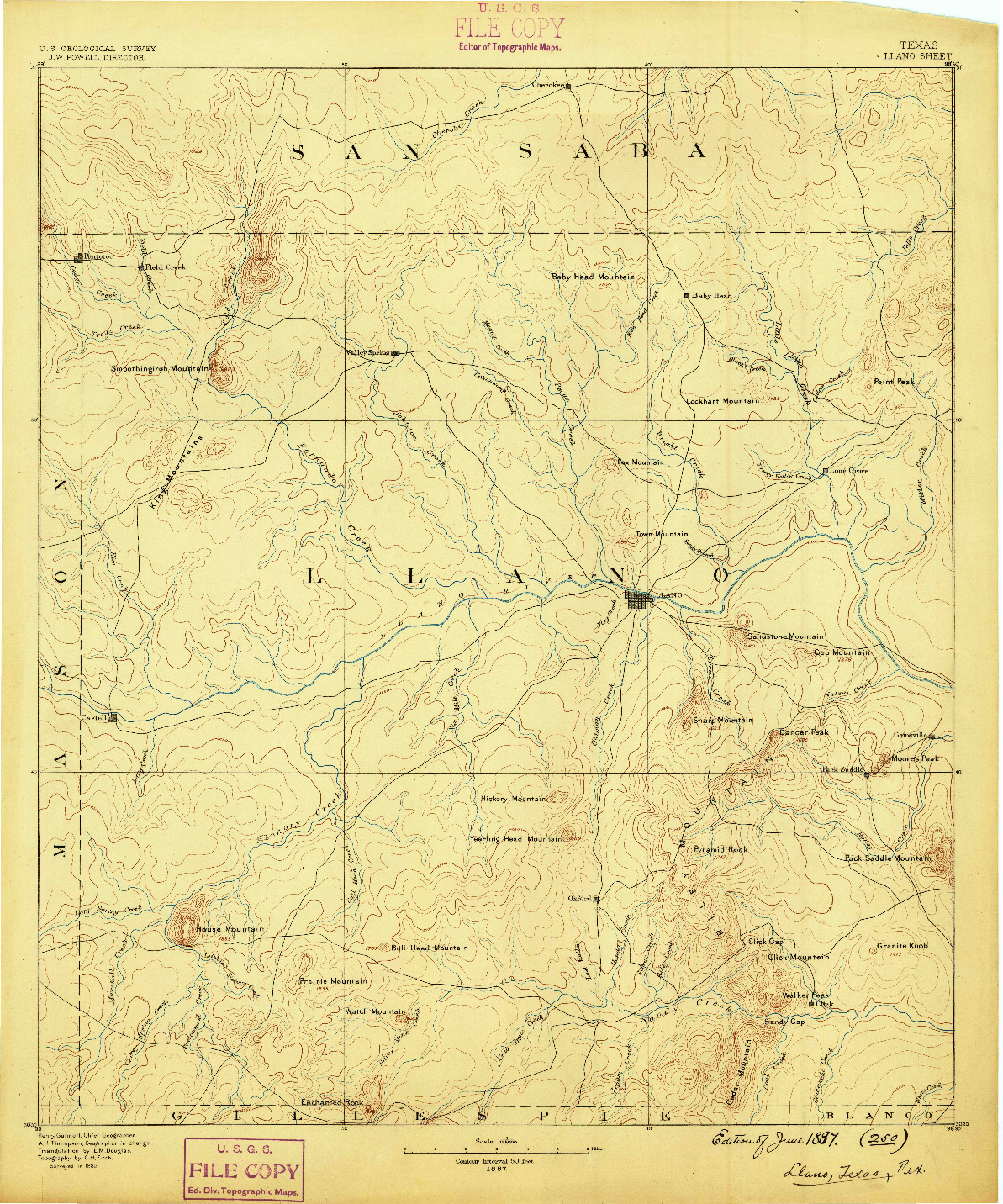 USGS 1:125000-SCALE QUADRANGLE FOR LLANO, TX 1887