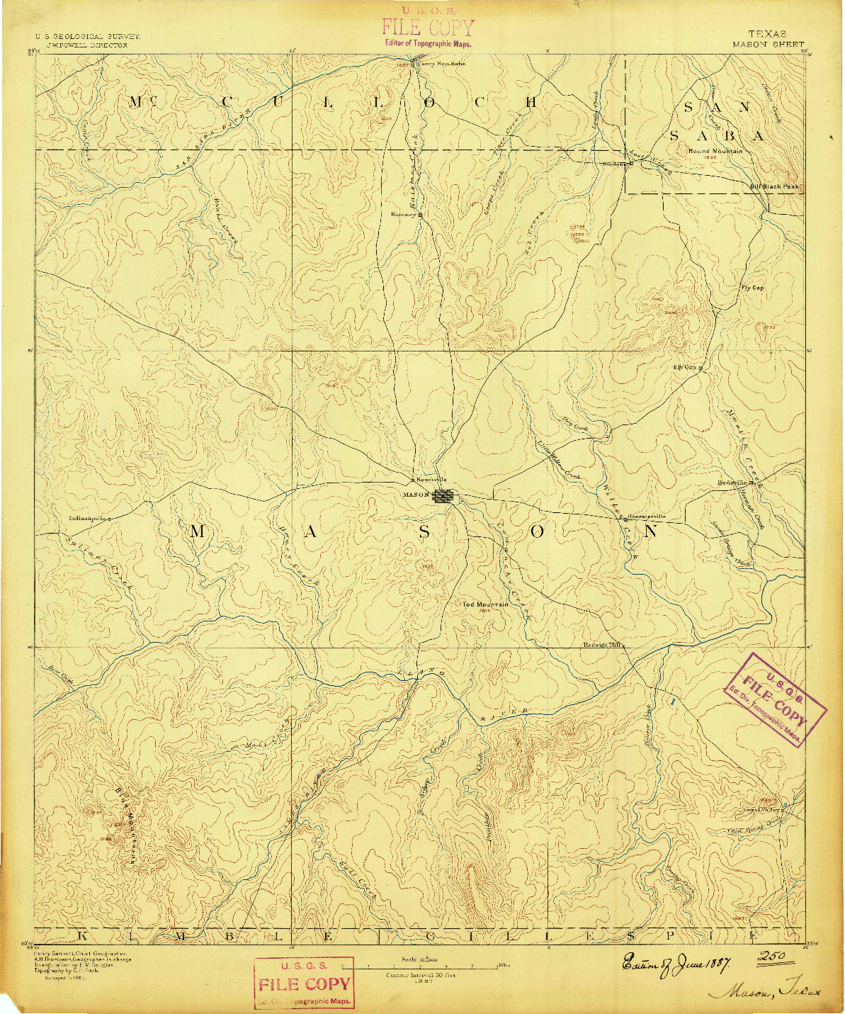 USGS 1:125000-SCALE QUADRANGLE FOR MASON, TX 1887