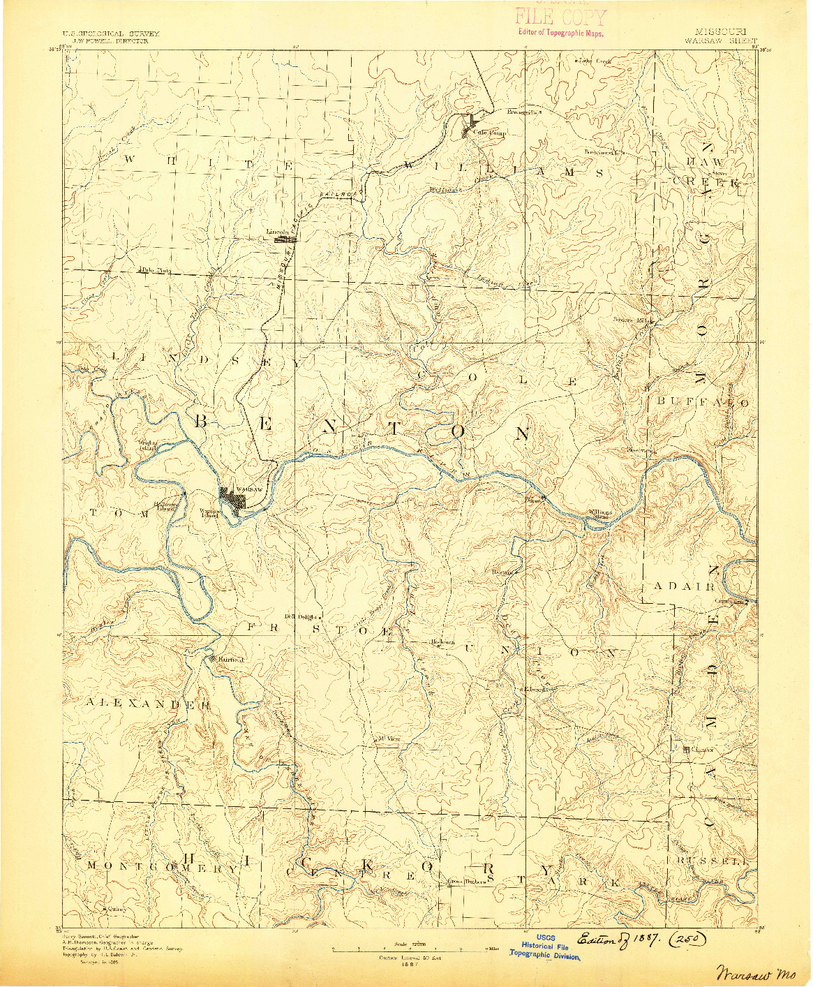 USGS 1:125000-SCALE QUADRANGLE FOR WARSAW, MO 1887