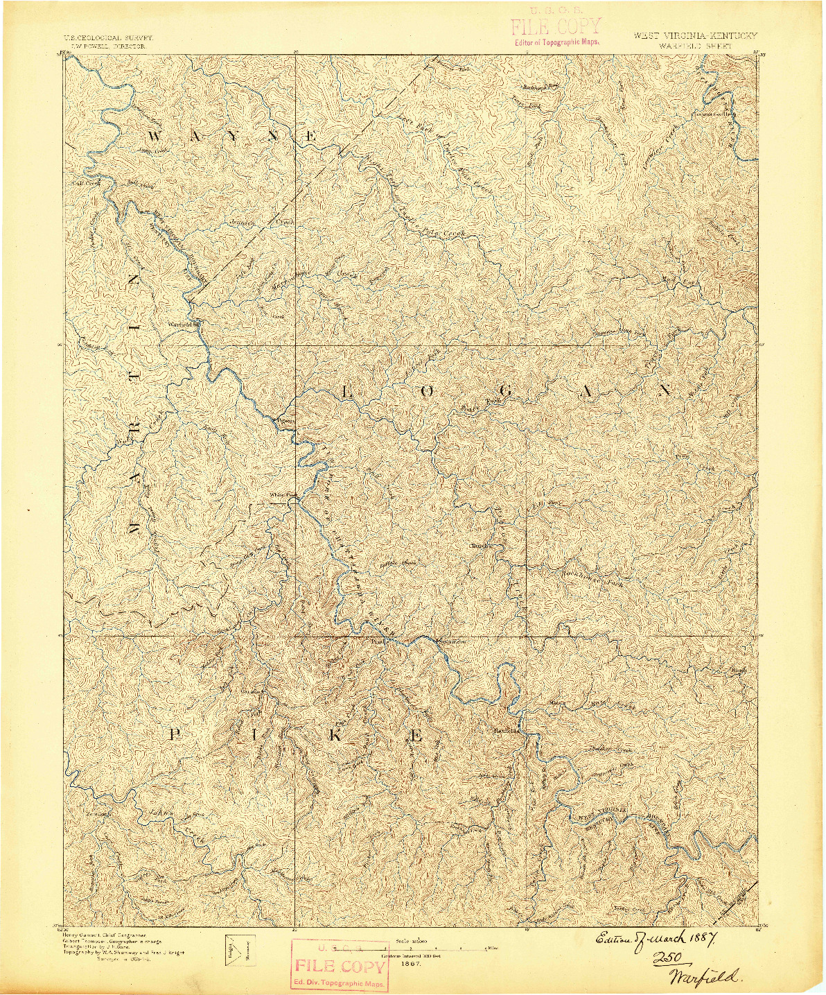 USGS 1:125000-SCALE QUADRANGLE FOR WARFIELD, WV 1887