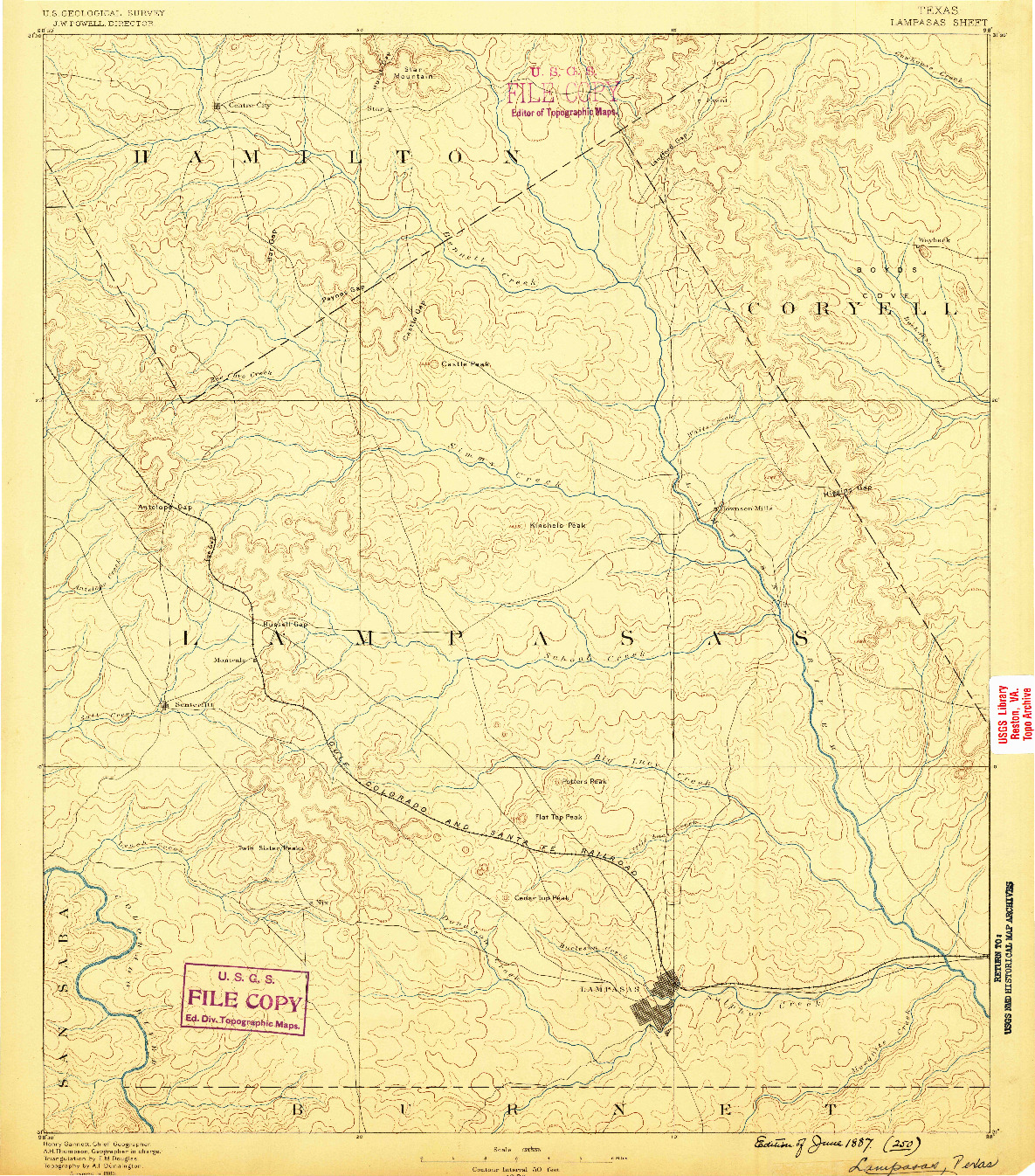 USGS 1:125000-SCALE QUADRANGLE FOR LAMPASAS, TX 1887