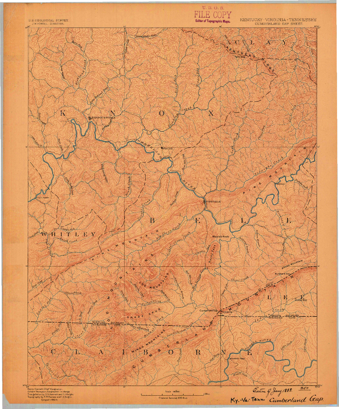 USGS 1:125000-SCALE QUADRANGLE FOR CUMBERLAND GAP, KY 1888