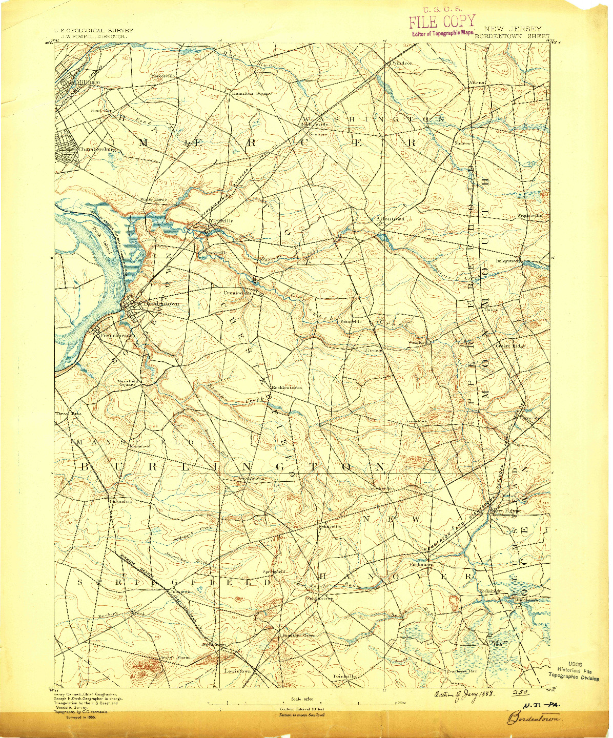 USGS 1:62500-SCALE QUADRANGLE FOR BORDENTOWN, NJ 1888