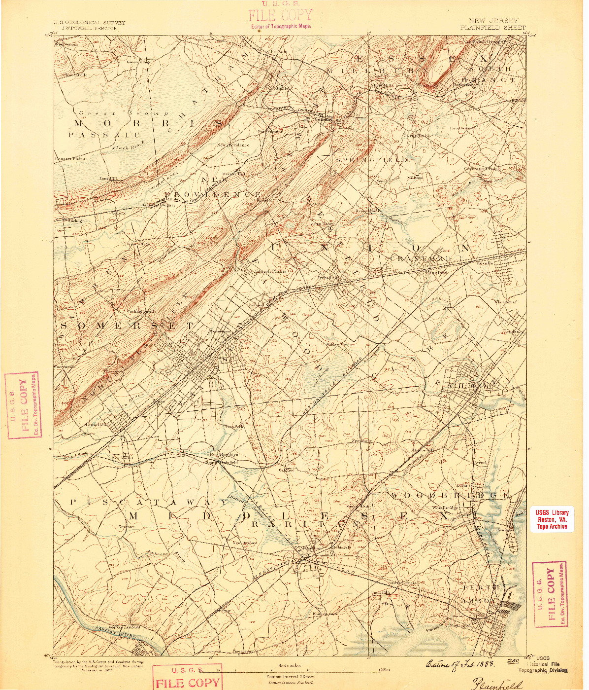 USGS 1:62500-SCALE QUADRANGLE FOR PLAINFIELD, NJ 1888
