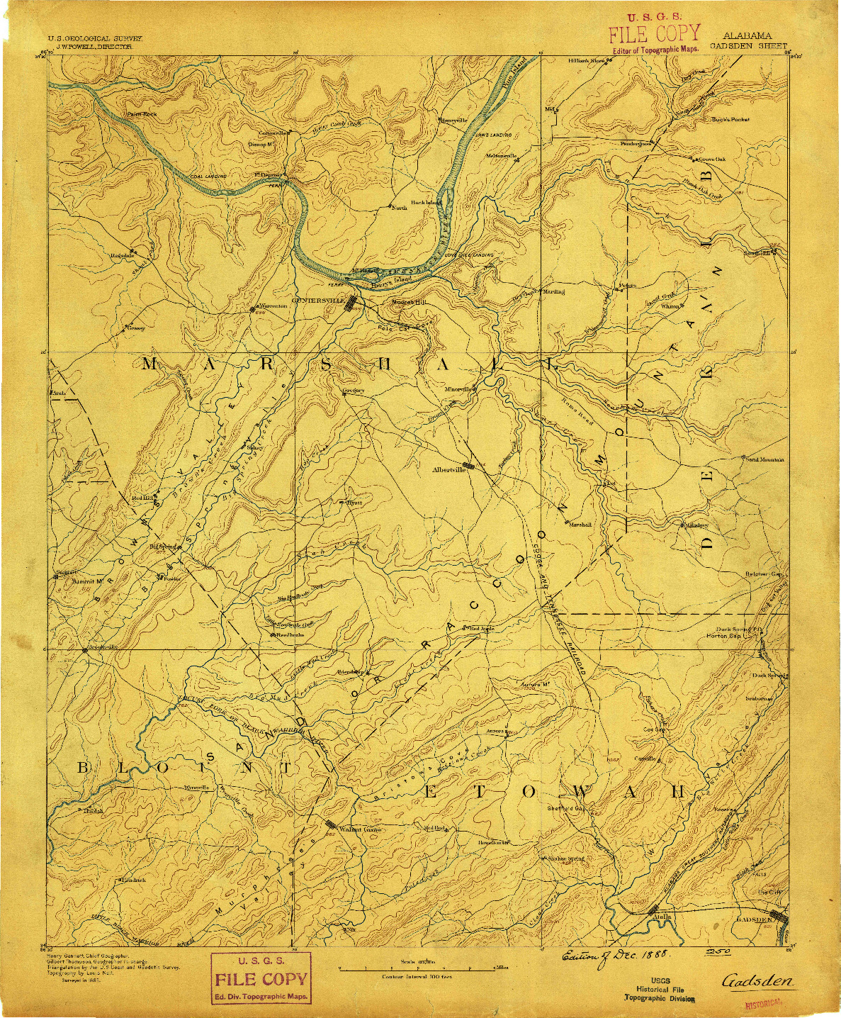 USGS 1:125000-SCALE QUADRANGLE FOR GADSDEN, AL 1888