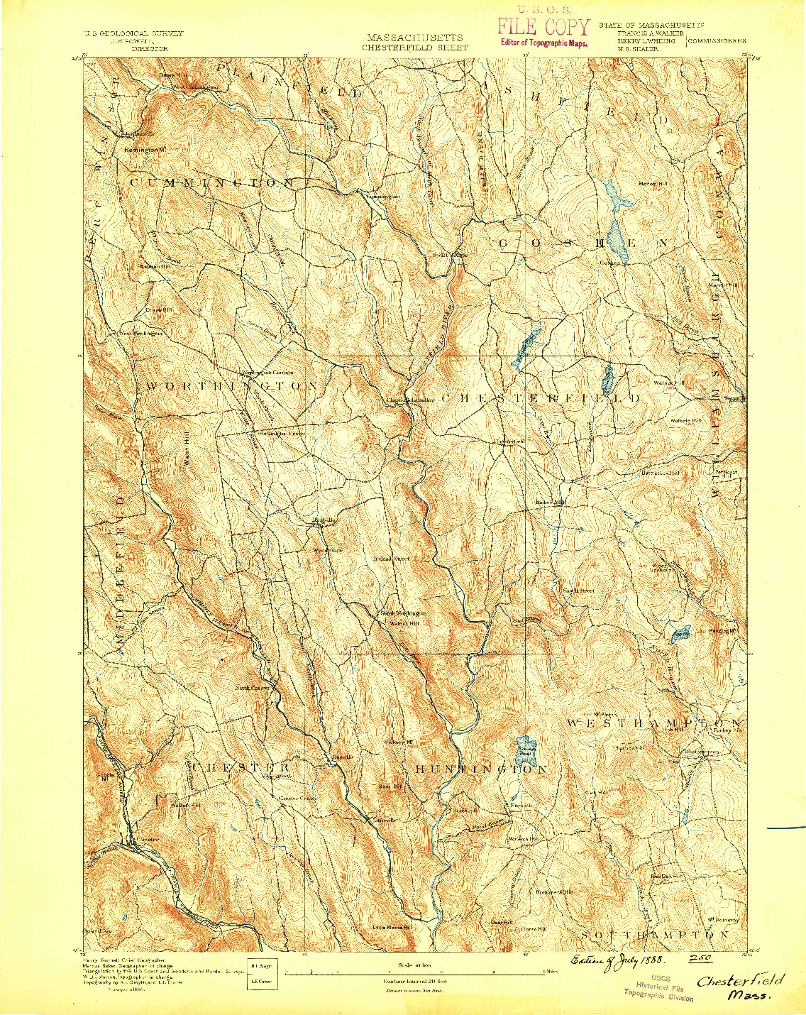 USGS 1:62500-SCALE QUADRANGLE FOR CHESTERFIELD, MA 1888