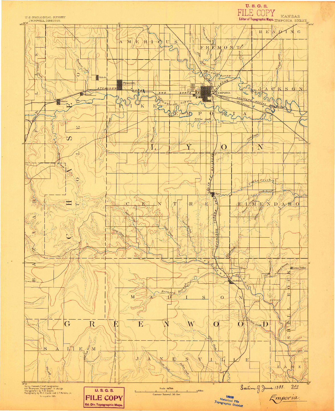USGS 1:125000-SCALE QUADRANGLE FOR EMPORIA, KS 1888