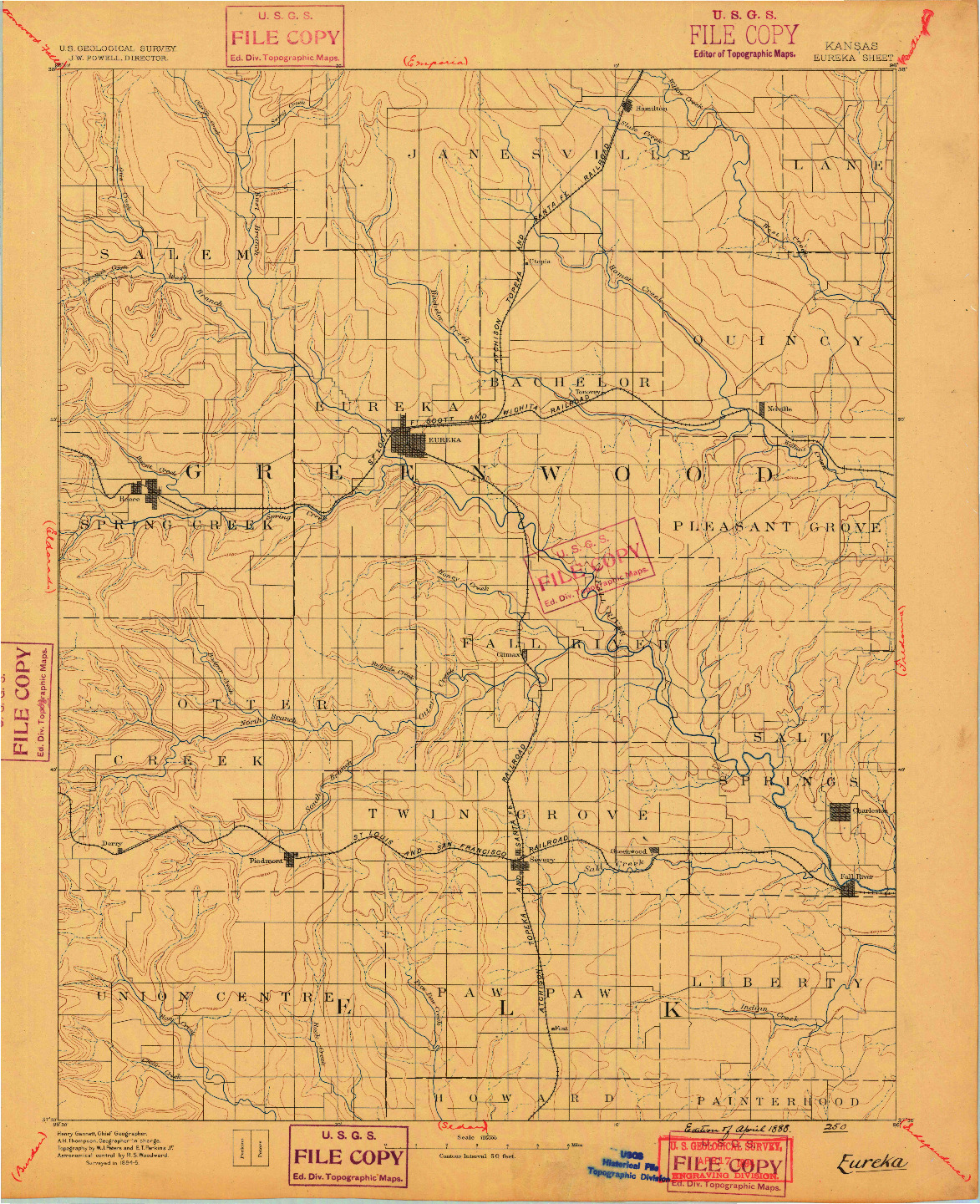 USGS 1:125000-SCALE QUADRANGLE FOR EUREKA, KS 1888