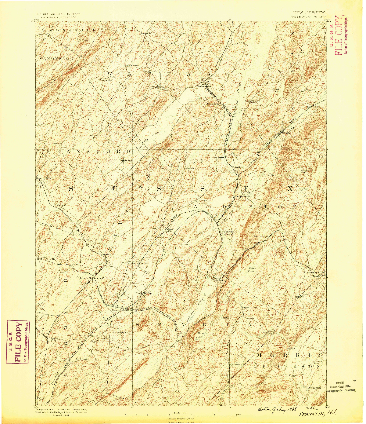 USGS 1:62500-SCALE QUADRANGLE FOR FRANKLIN, NJ 1888