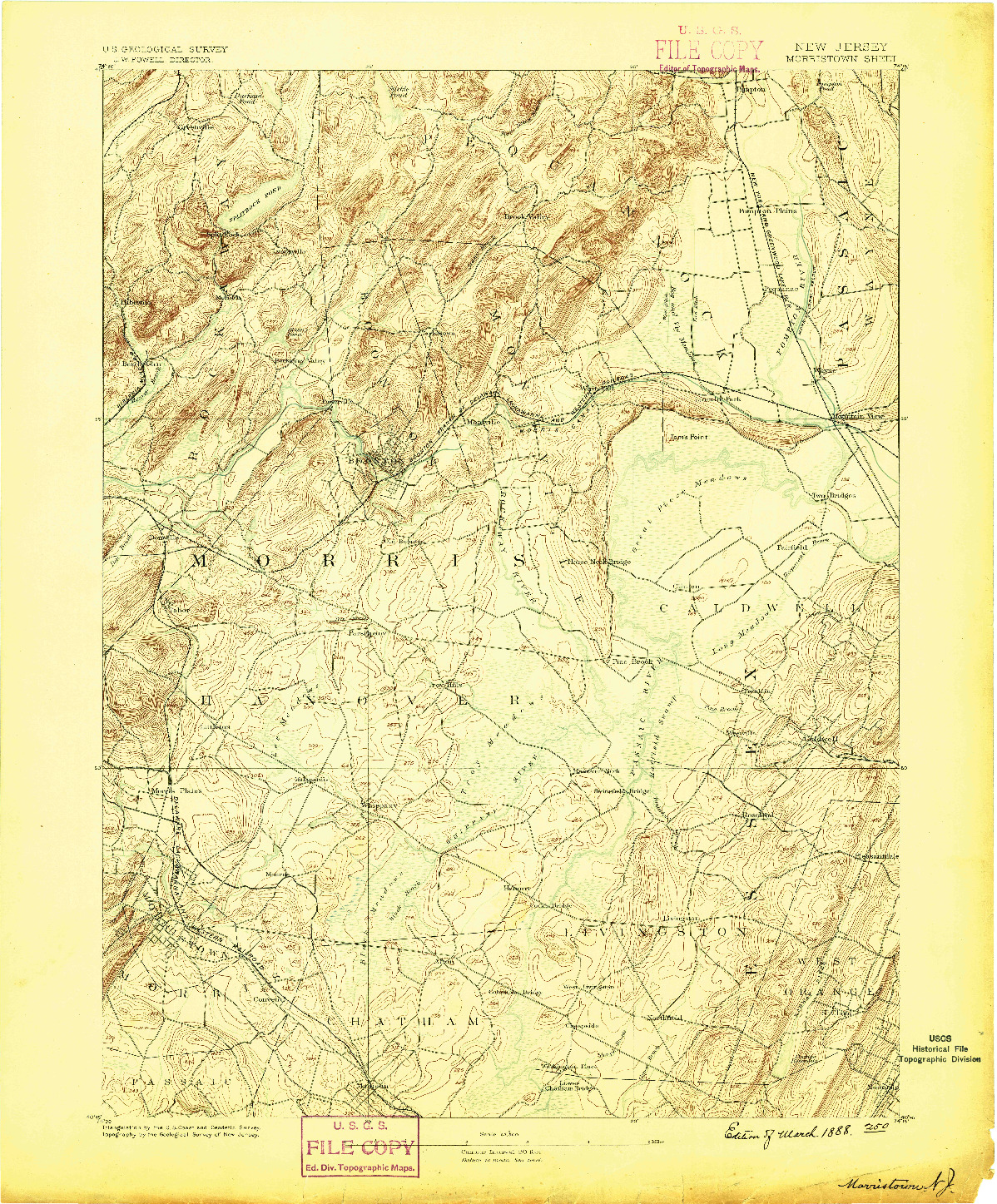 USGS 1:62500-SCALE QUADRANGLE FOR MORRISTOWN, NJ 1888