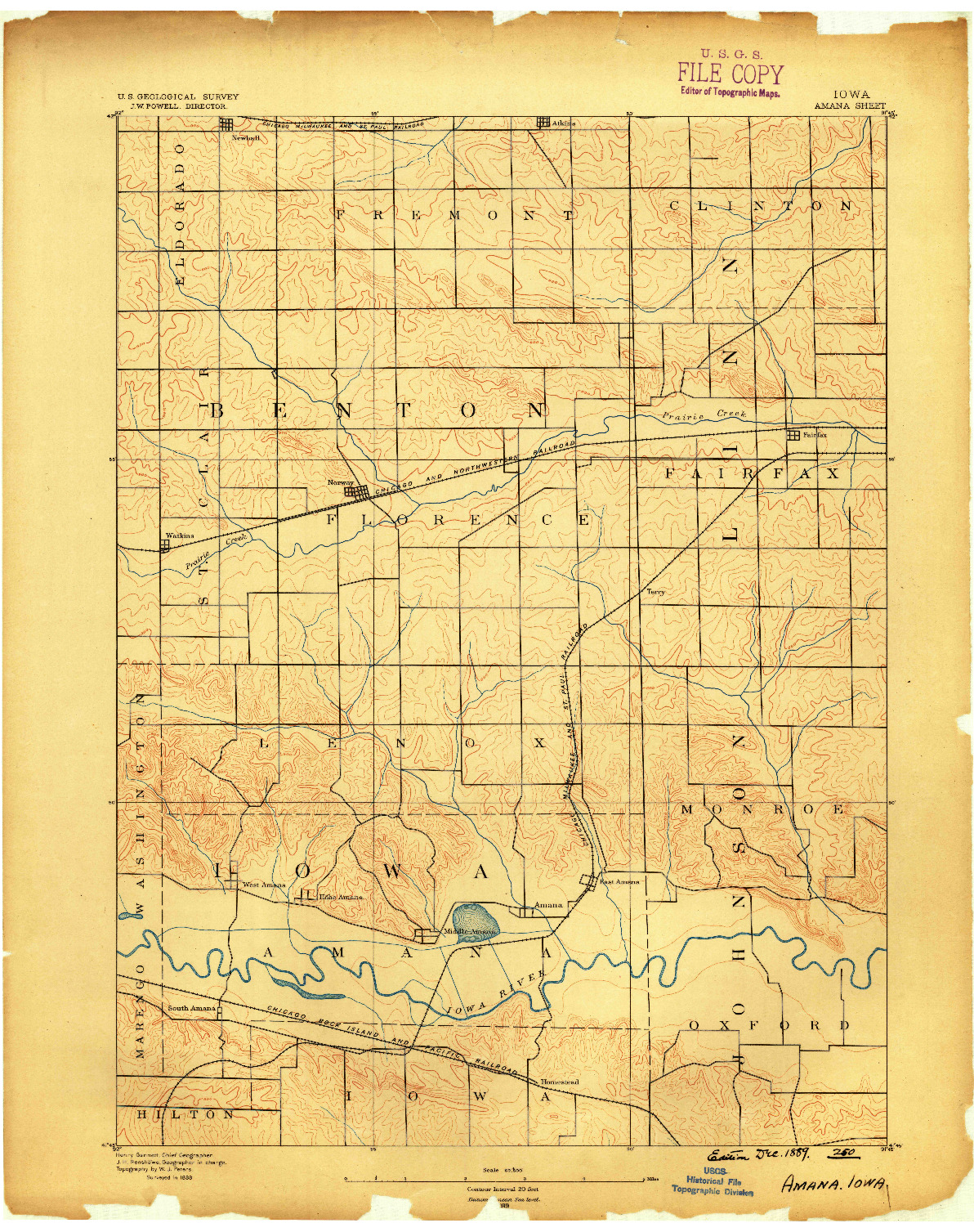 USGS 1:62500-SCALE QUADRANGLE FOR AMANA, IA 1889