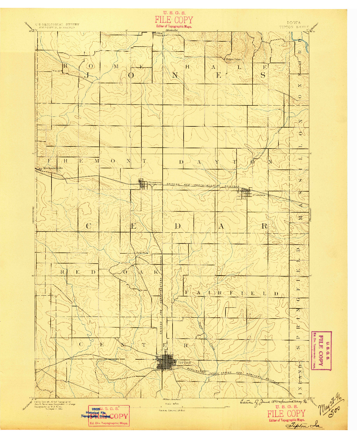 USGS 1:62500-SCALE QUADRANGLE FOR TIPTON, IA 1889