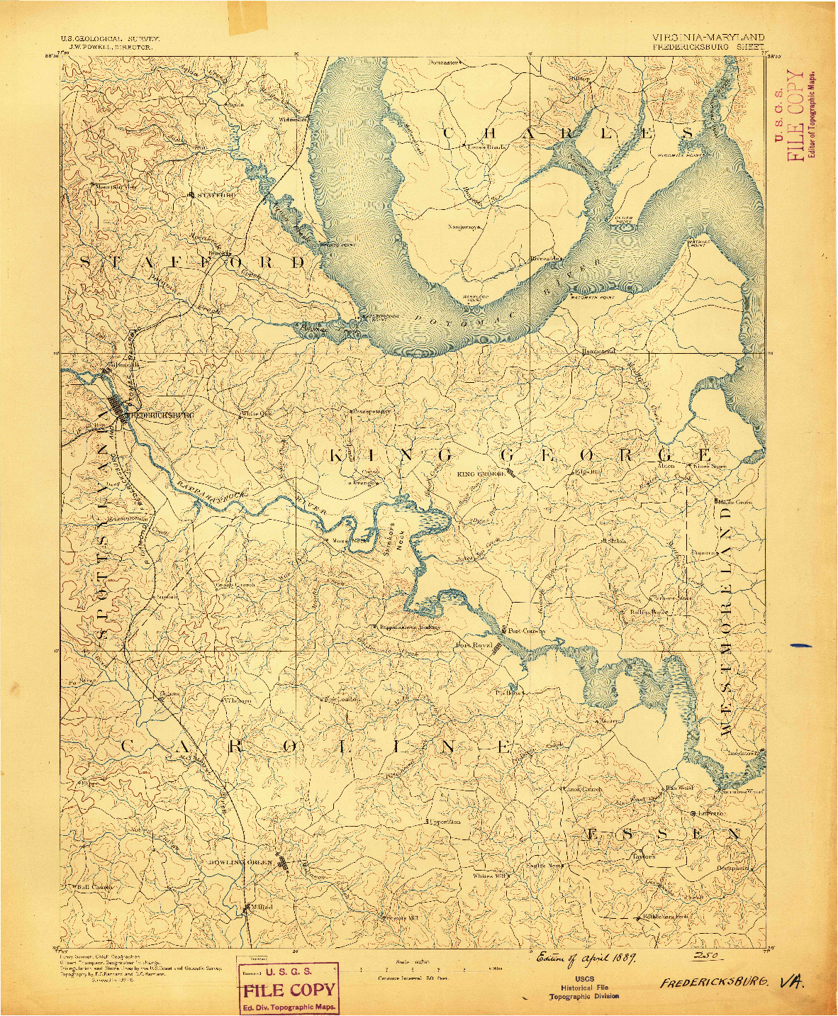USGS 1:125000-SCALE QUADRANGLE FOR FREDERICKSBURG, VA 1889