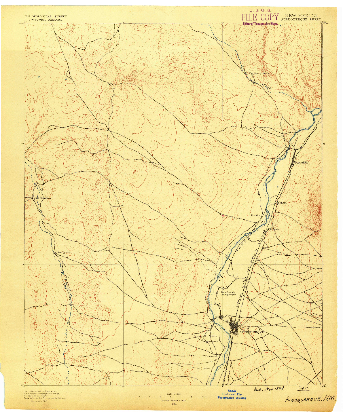 USGS 1:125000-SCALE QUADRANGLE FOR ALBUQUERQUE, NM 1889