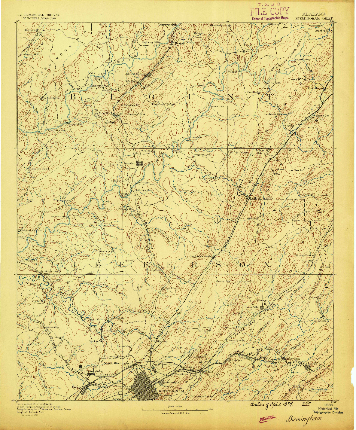 USGS 1:125000-SCALE QUADRANGLE FOR BIRMINGHAM, AL 1889