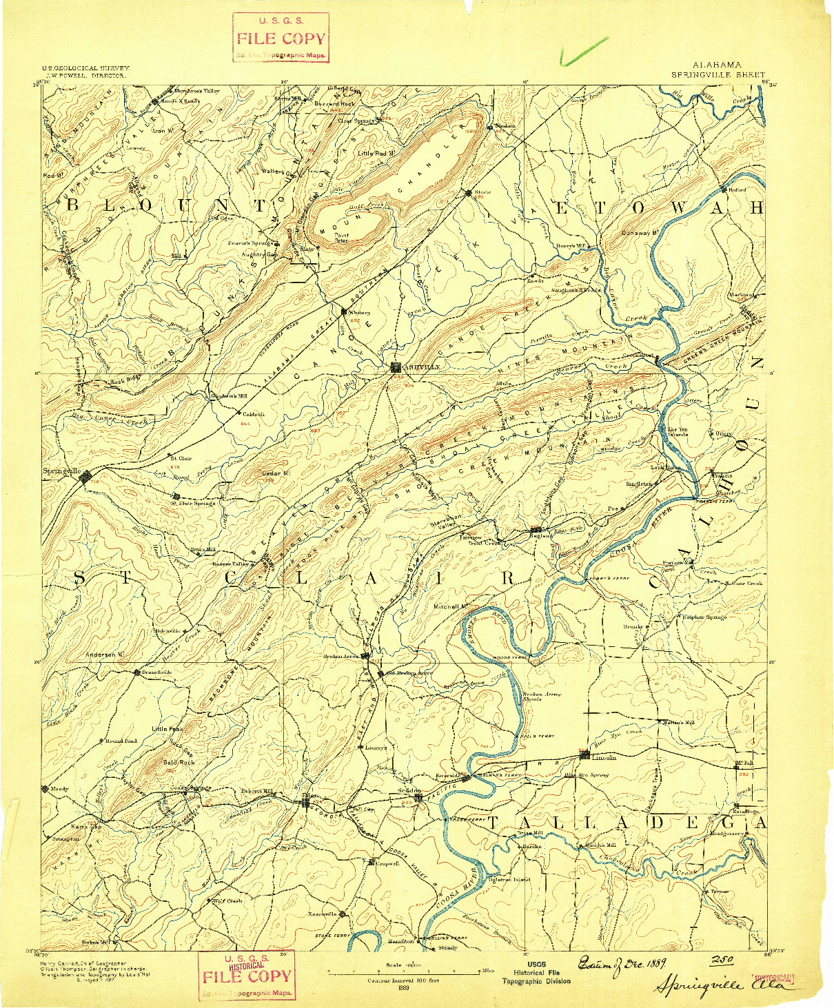 USGS 1:125000-SCALE QUADRANGLE FOR SPRINGVILLE, AL 1889