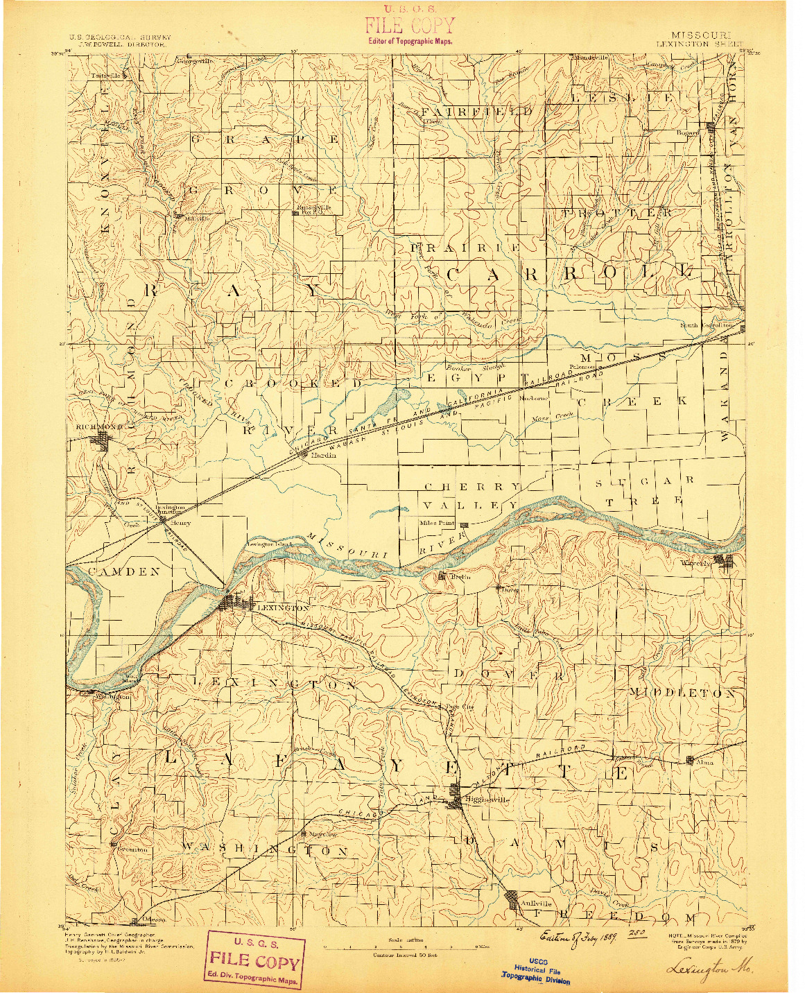 USGS 1:125000-SCALE QUADRANGLE FOR LEXINGTON, MO 1889