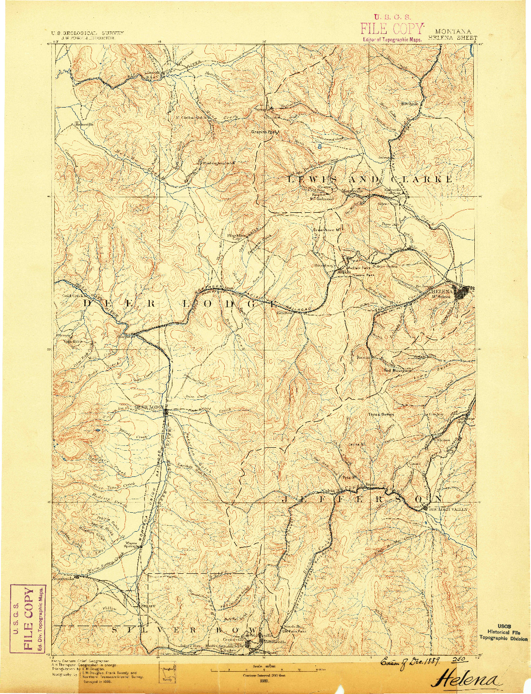 USGS 1:250000-SCALE QUADRANGLE FOR HELENA, MT 1889