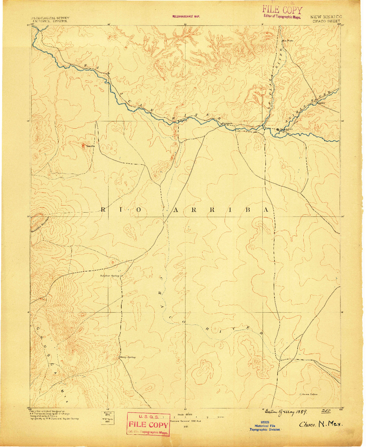 USGS 1:250000-SCALE QUADRANGLE FOR CHACO, NM 1889