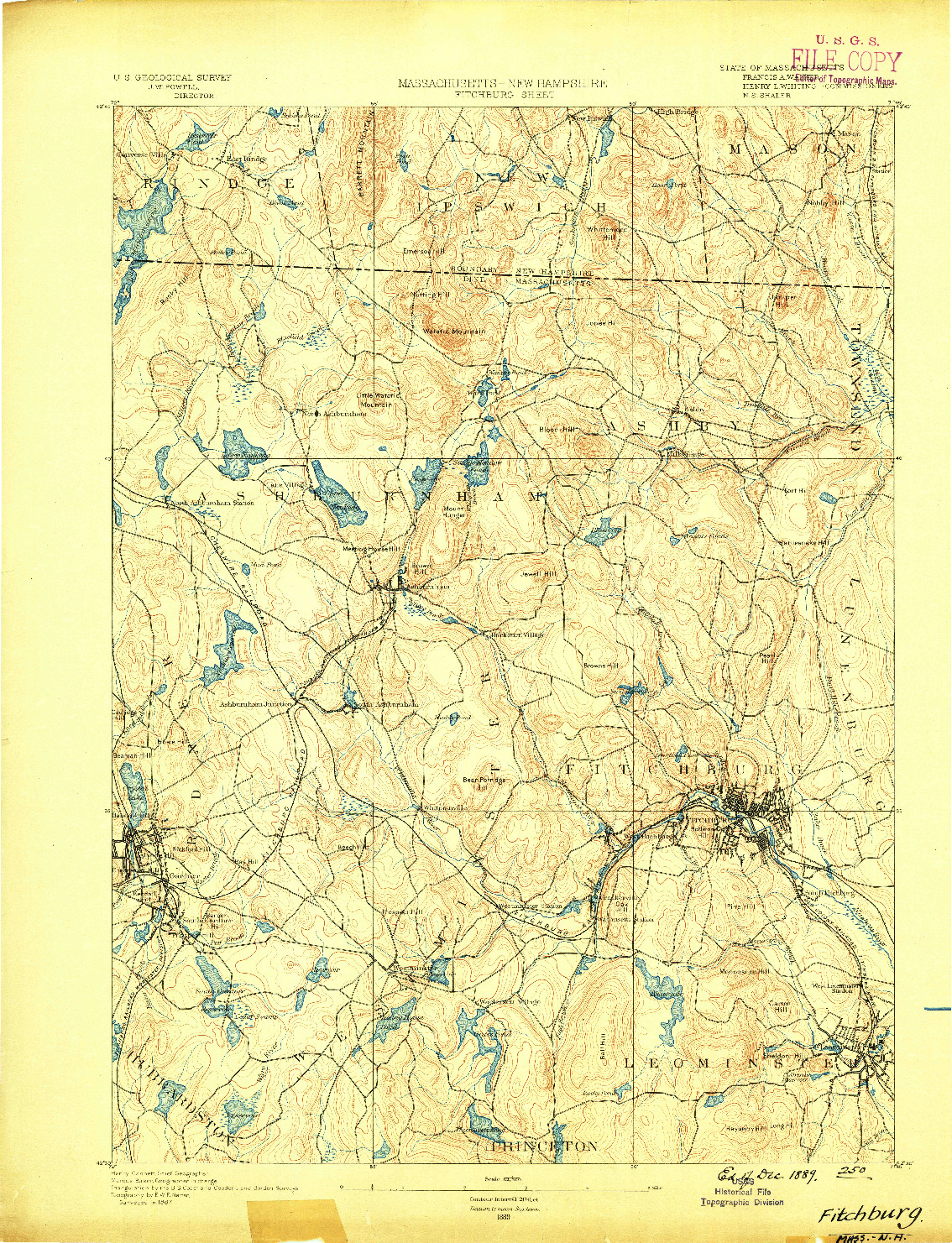 USGS 1:62500-SCALE QUADRANGLE FOR FITCHBURG, MA 1889