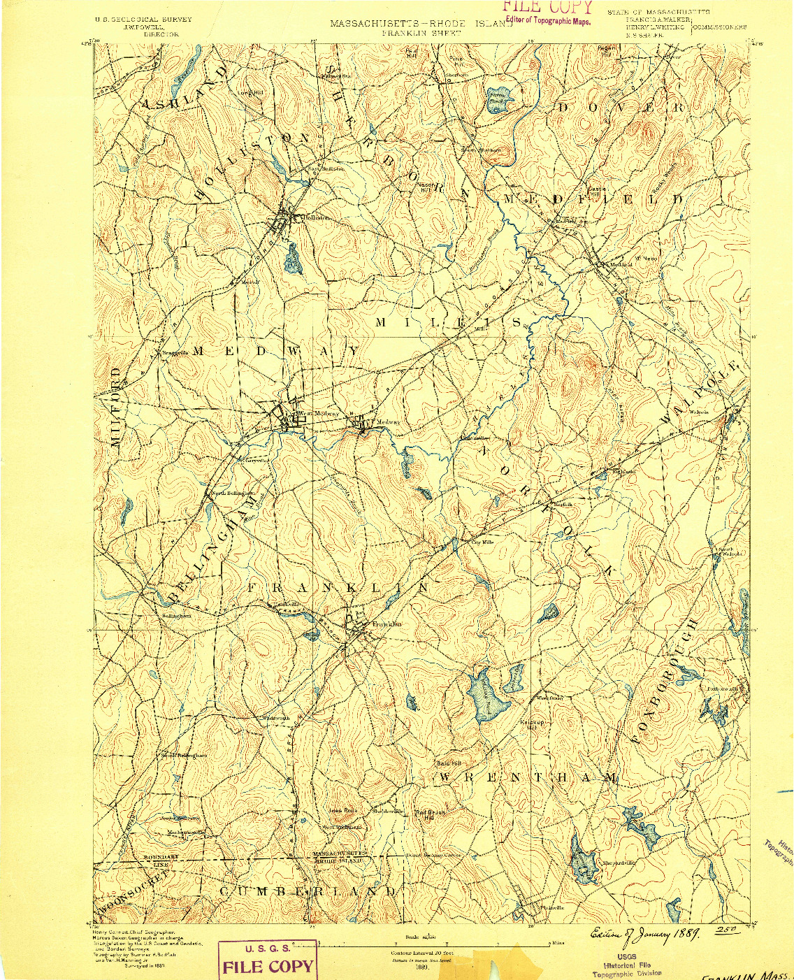 USGS 1:62500-SCALE QUADRANGLE FOR FRANKLIN, MA 1889