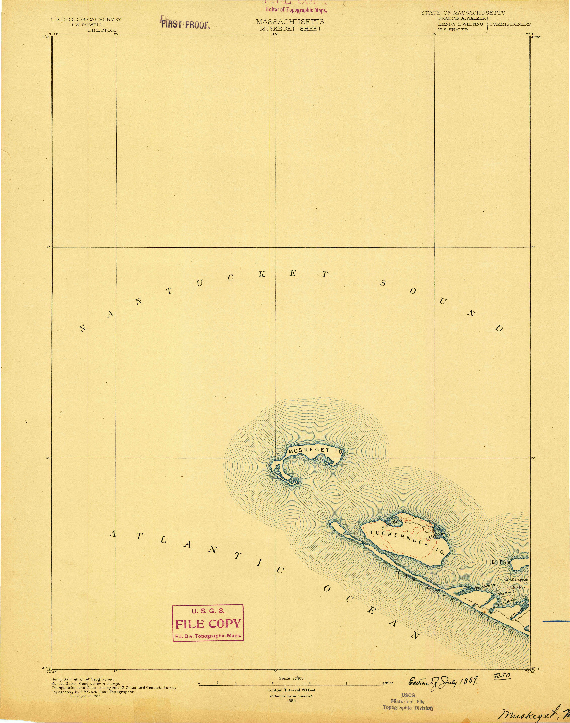 USGS 1:62500-SCALE QUADRANGLE FOR MUSKEGET, MA 1889