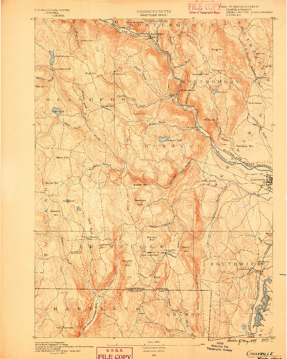 USGS 1:62500-SCALE QUADRANGLE FOR GRANVILLE, MA 1889