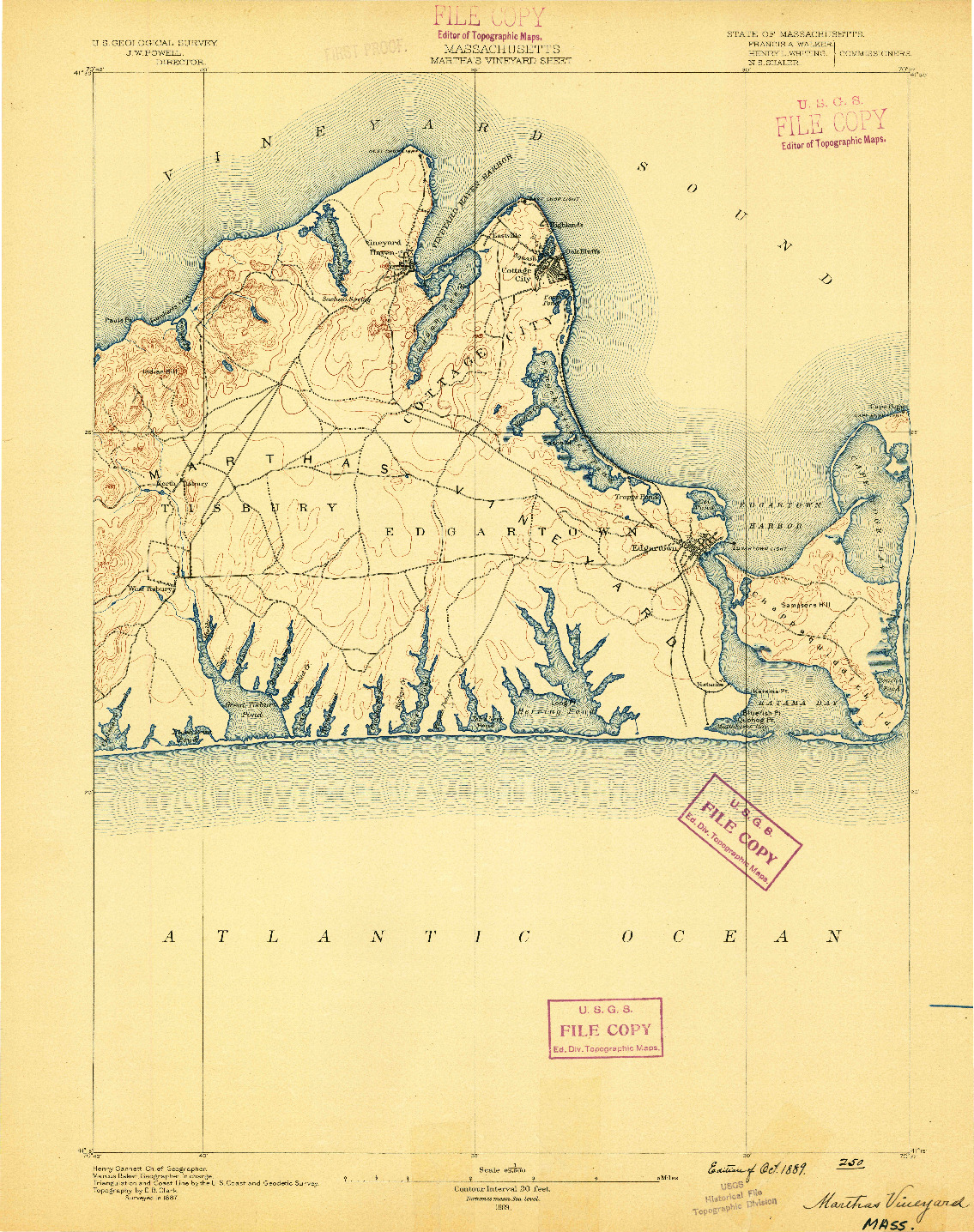 USGS 1:62500-SCALE QUADRANGLE FOR MARTHAS VINEYARD, MA 1889