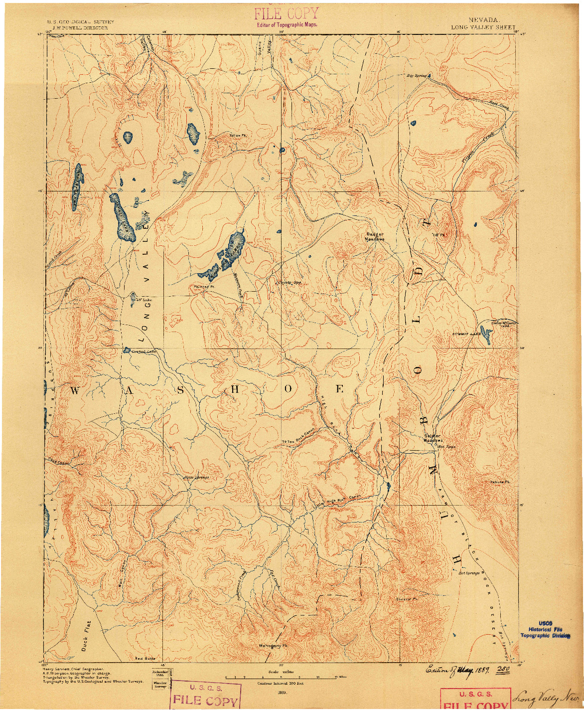 USGS 1:250000-SCALE QUADRANGLE FOR LONG VALLEY, NV 1889