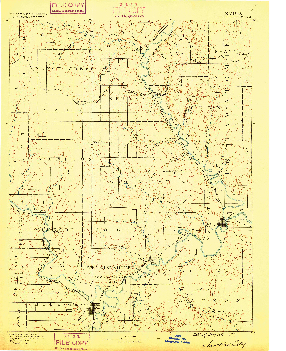 USGS 1:125000-SCALE QUADRANGLE FOR JUNCTION CITY, KS 1889
