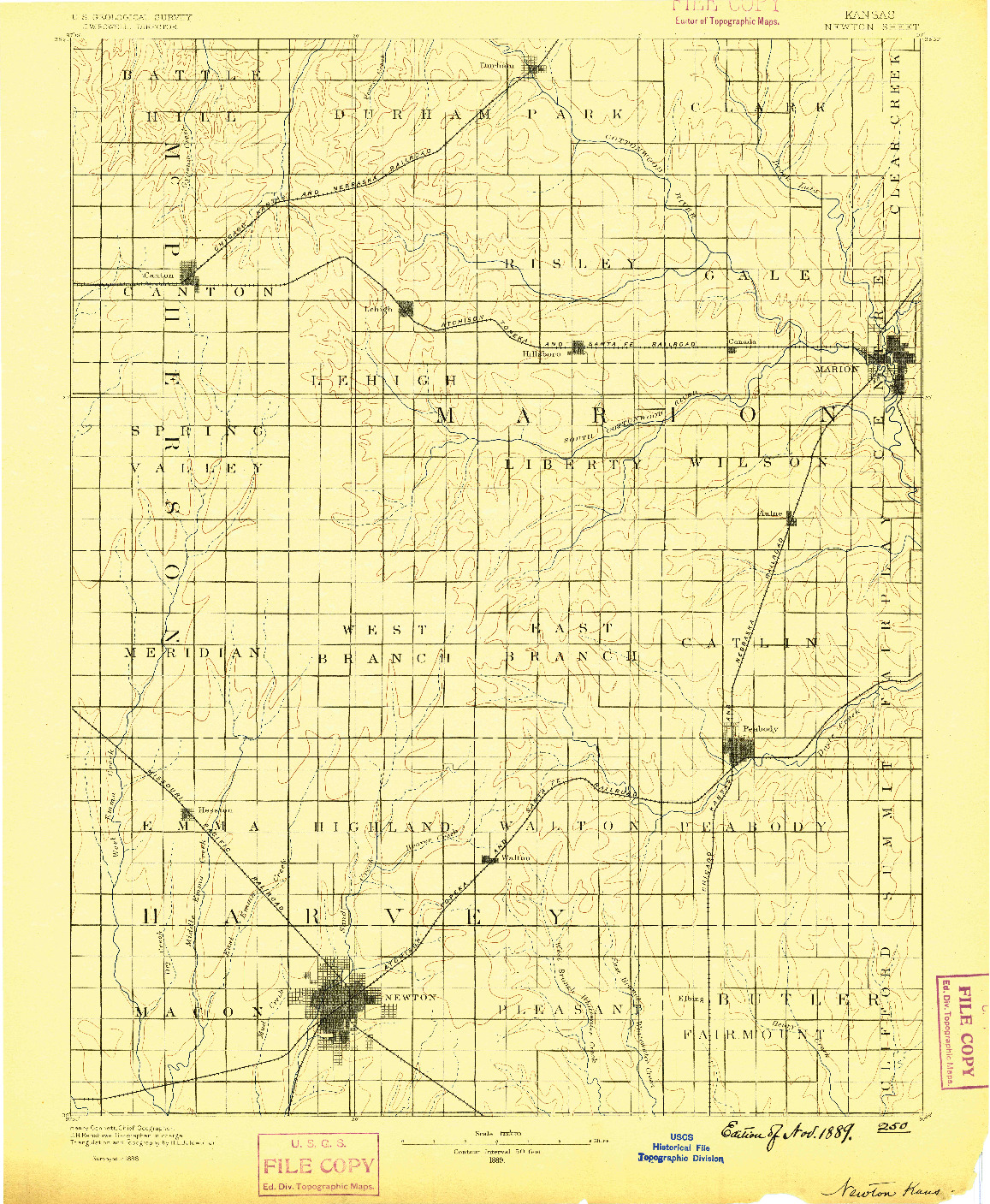 USGS 1:125000-SCALE QUADRANGLE FOR NEWTON, KS 1889