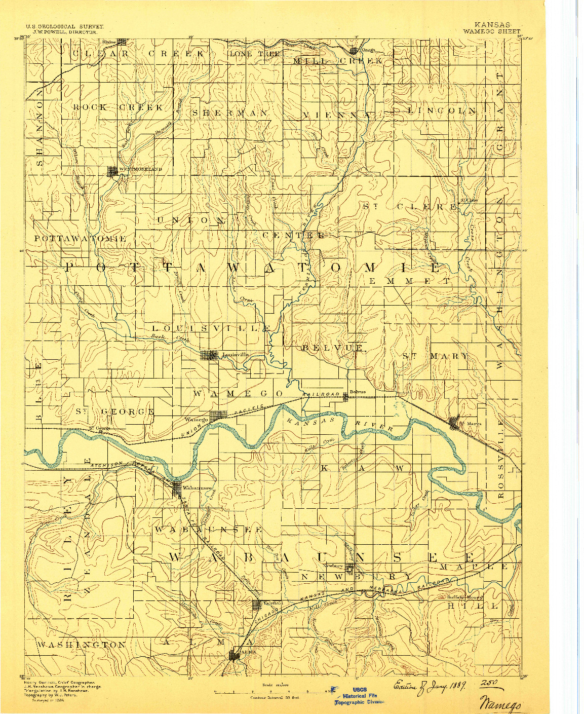 USGS 1:125000-SCALE QUADRANGLE FOR WAMEGO, KS 1889