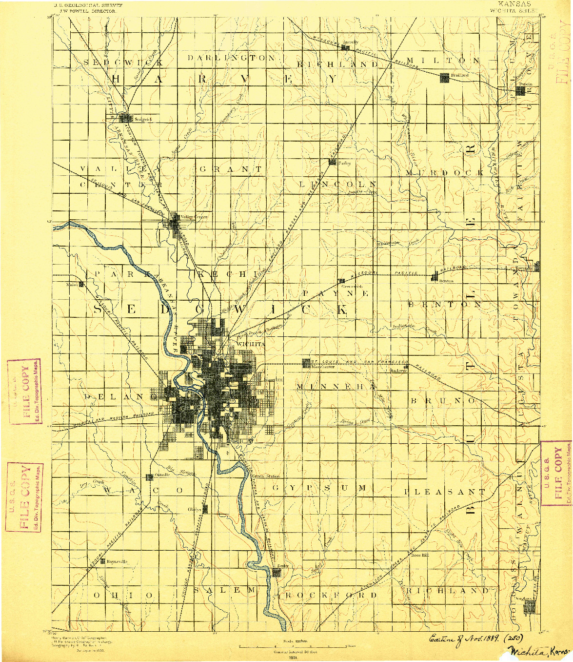 USGS 1:125000-SCALE QUADRANGLE FOR WICHITA, KS 1889